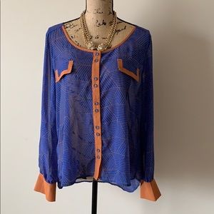 Blue and Brown Sheer Blouse